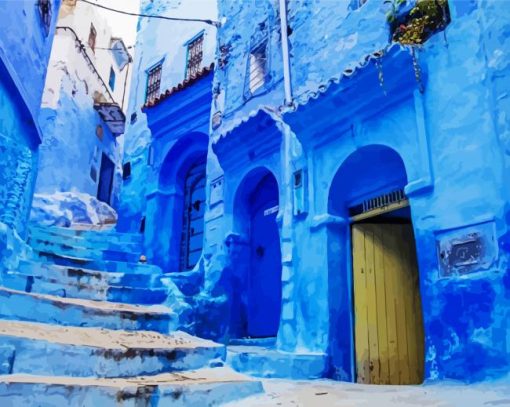 Old Blue Houses Chefchaouen paint by numbers