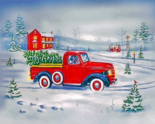 Old Truck with a Christmas Tree in The Back paint by numbers