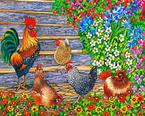 Roosters And Chickens Paint By Number