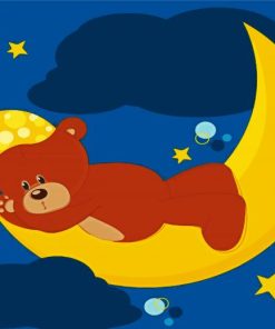 Sleeping Teddy Bear on Moon paint by numbers
