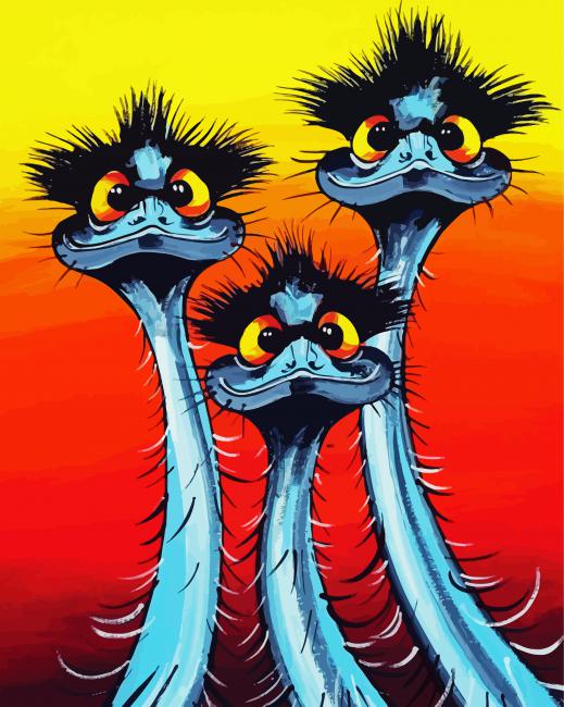 Three Emu Birds Paint By Numbers