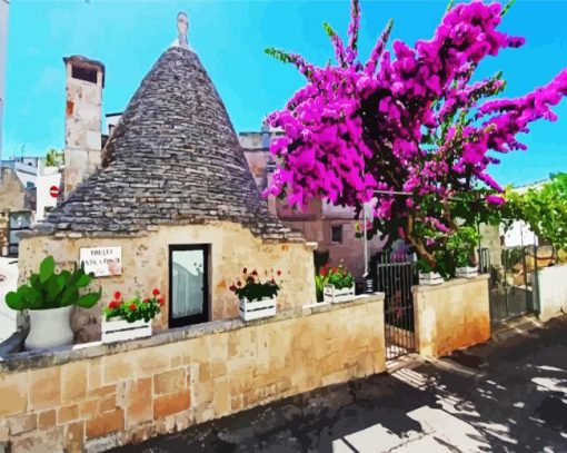 Trulli Italy Blossom paint by numbers