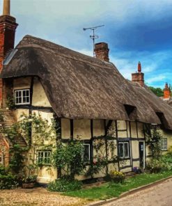 Aesthetic Thatched Cottage Art paint by numbers