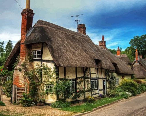 Aesthetic Thatched Cottage Art paint by numbers