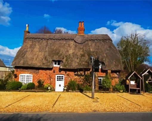 Aesthetic Thatched Cottage paint by numbers