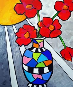 Aesthetic Red Flowers In Vase Paint By Number