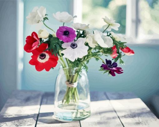 Anemones in Vase paint by numbers