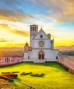 Basilica of San Francesco d Assisi Italy at Sunset paint by numbers