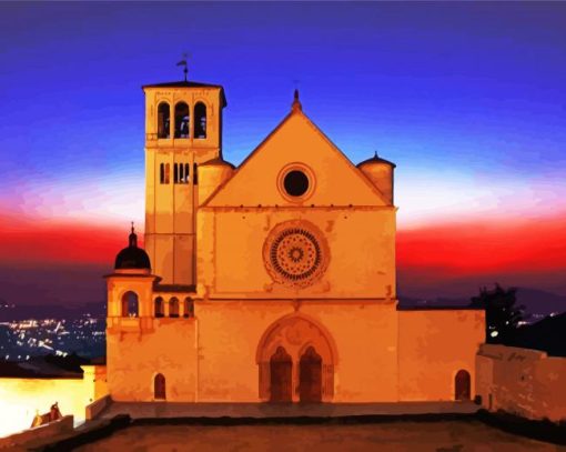 Basilica of San Francesco d Assisi Sunset Colors paint by numbers