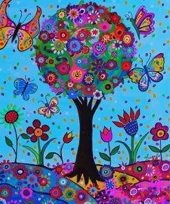 Floral Tree and Butterflies paint by numbers