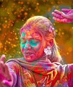 Indian Lady Enjoying Holi Festival paint by numbers