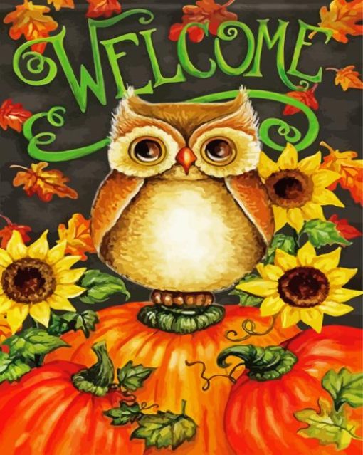 Owl with Pumkins paint by numbers