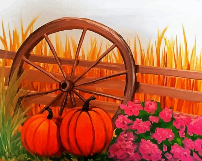Pumpkins And Flowers Paint By Number