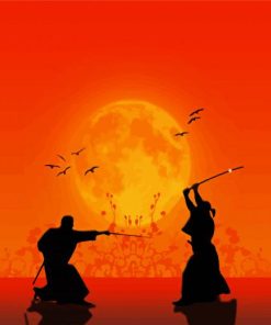 Samurais Fighting Silhouette paint by numbers