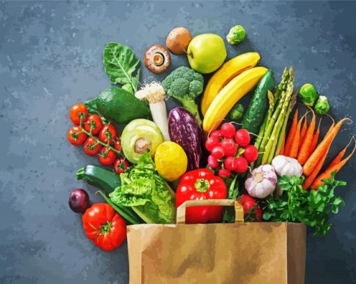 Shopping Bag Full of Fresh Vegetables and Fruits paint by numbers