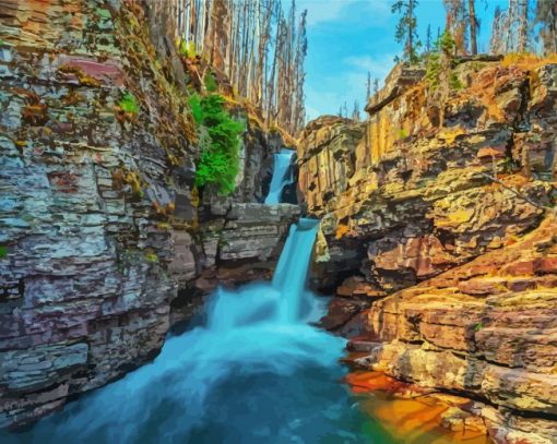 St Mary Falls Glacier National Park Montana Paint By Number