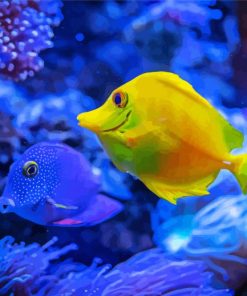 Yellow and Blue Fish in Water paint by numbers