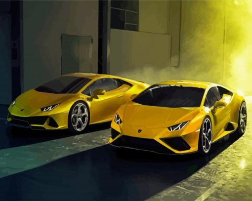 Yellow Lamborghini Huracans paint by numbers