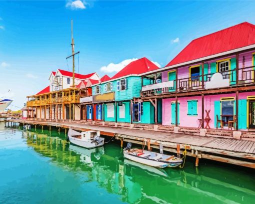 Antigua And Barbuda Colorful Buildings Paint By Number