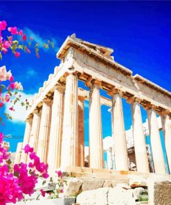 Blossoms Parthenon Greece paint by numbers