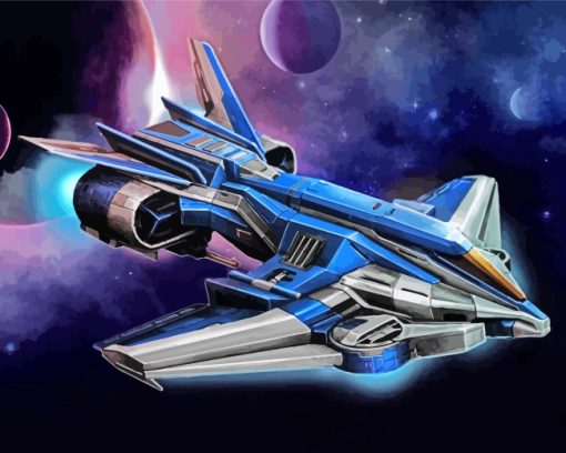 Blue Space Ship Paint By Number