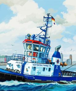 Blue Tugboat Ship Paint By Number
