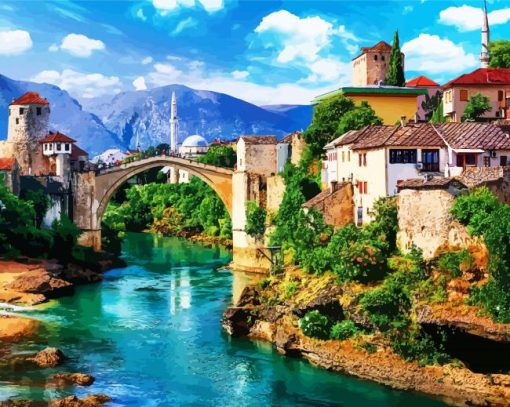 Bosnia and Herzegovina Mostar City paint by numbers