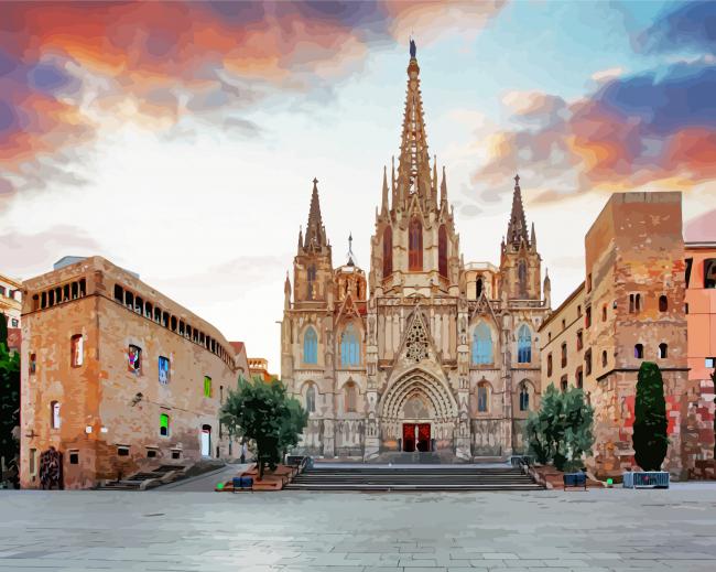 Cathedral of Barcelona Sagrada paint by numbers