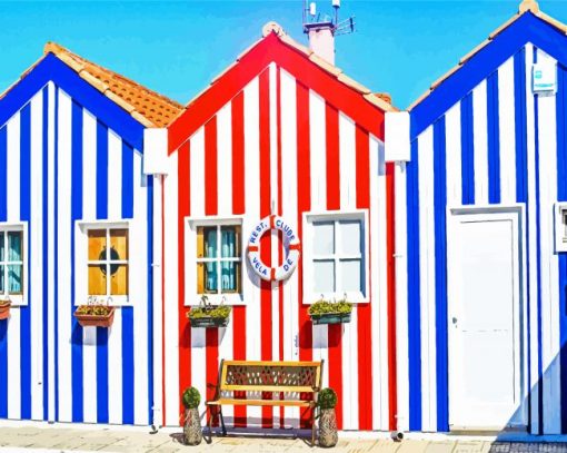 Colored Houses Aveiro paint by numbers