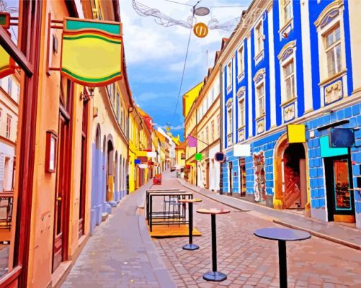 Colorful Street in Zagreb paint by numbers