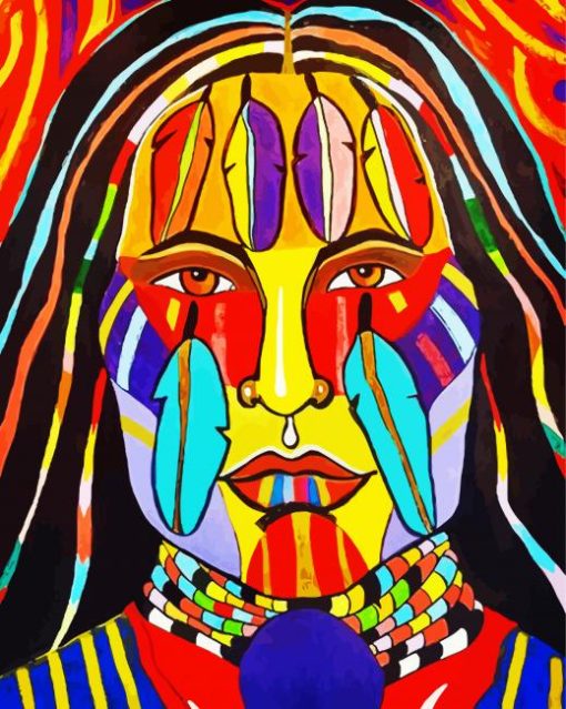 Colorful Indigenous Girl paint by numbers