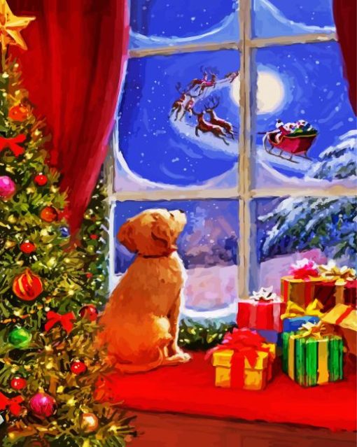 Dog In Christmas paint by numbers