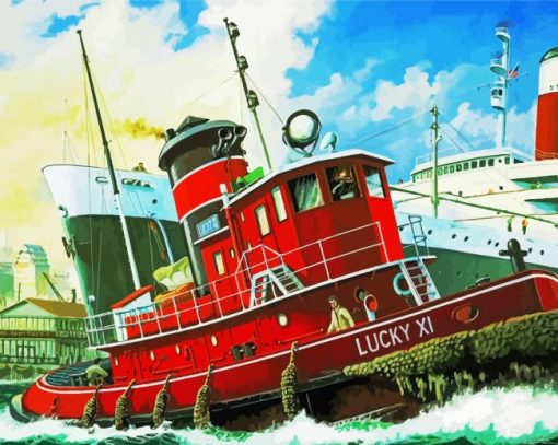 Harbour Tugboat Ship paint by numbers