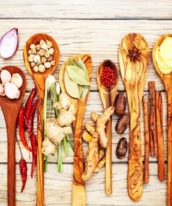 Herbs And Spices In Wooden Spoon Paint By Number