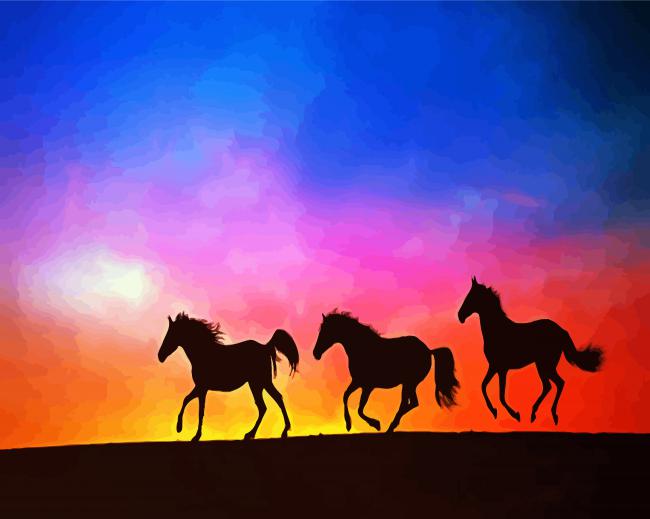 Horses Herd Silhouette Paint By Number