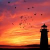 Lighthouse Silhouette At Sunset Paint By Number