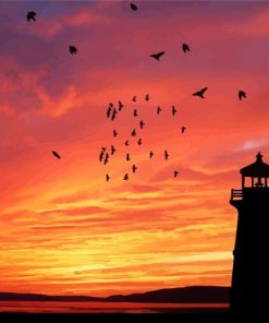 Lighthouse Silhouette At Sunset Paint By Number