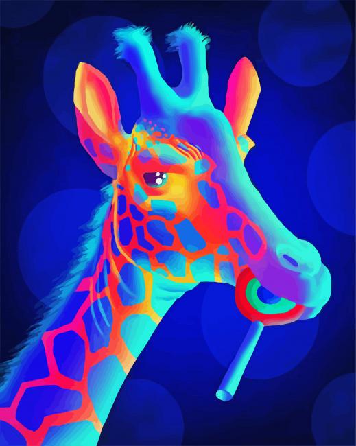 Neon Giraffe Eating Lollipop paint by numbers