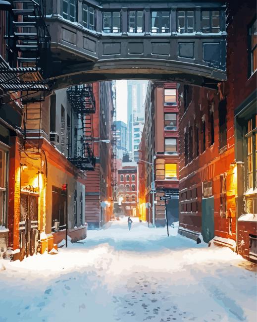 New York Snowy Alley Paint By Number