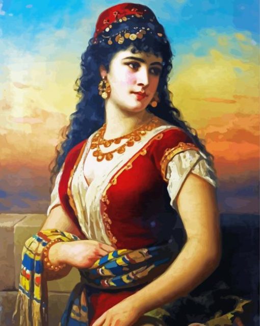 Oriental Woman Holding Fruits paint by numbers