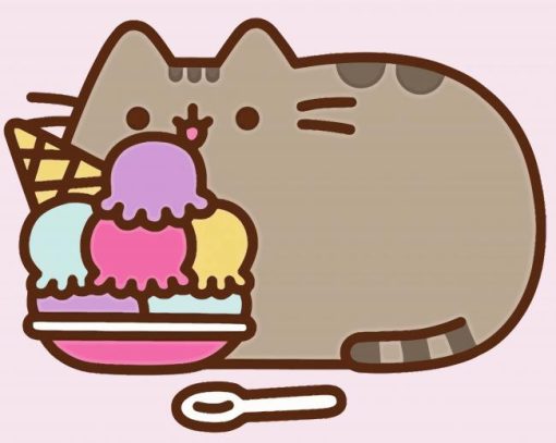 Pusheen Cat Eating Ice Cream paint by numbers