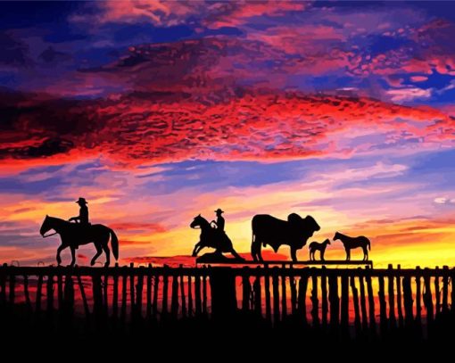 Ranching in Texas Silhouette paint by numbers