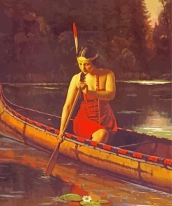 Red Indian Girl Canoeing paint by numbers