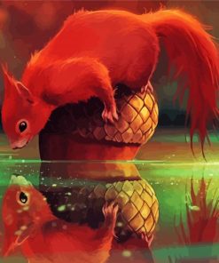 Red Squirrels on Acorn paint by numbers
