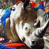 Rhino and Parrots paint by numbers