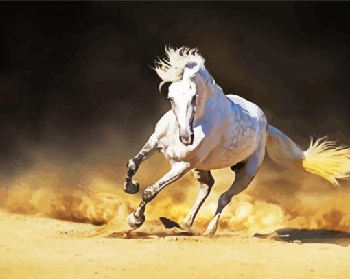Running White Andalusian Horse Paint By Number