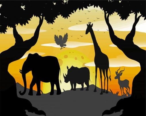 Safari Animals Silhouette paint by numbers