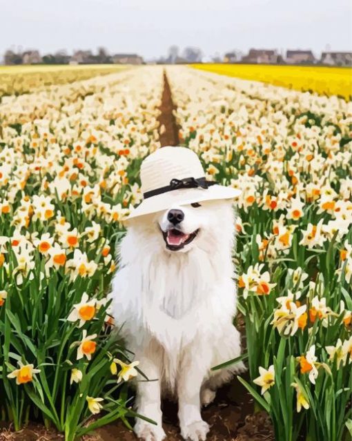 Samoyed Enjoying The Spring paint by numbers