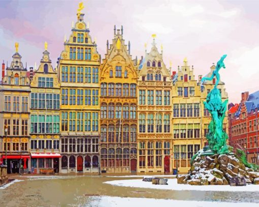 Snowy Antwerp Belgium Paint By Number