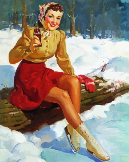 Vintage Ice Skater Woman paint by numbers